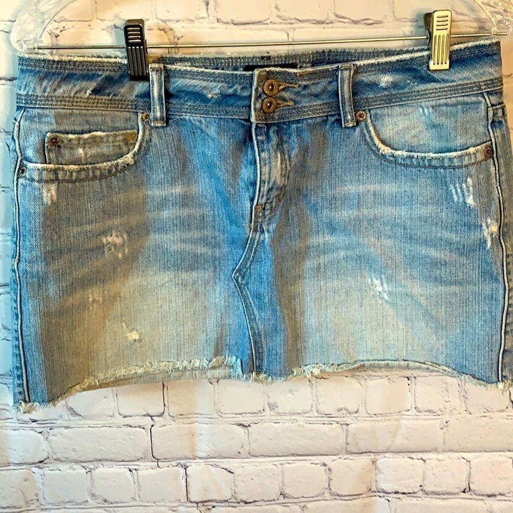 Aeropostale Distressed Blue Jean Mini Skirt 7/8